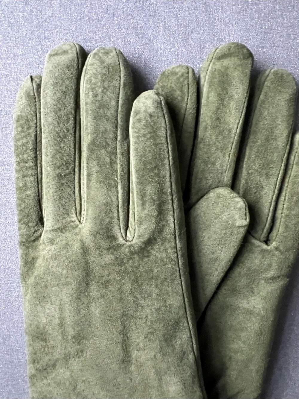 isotoner | Olive Green Suede Gloves with Plush Fringe Cuff #883J4 NWT Size M